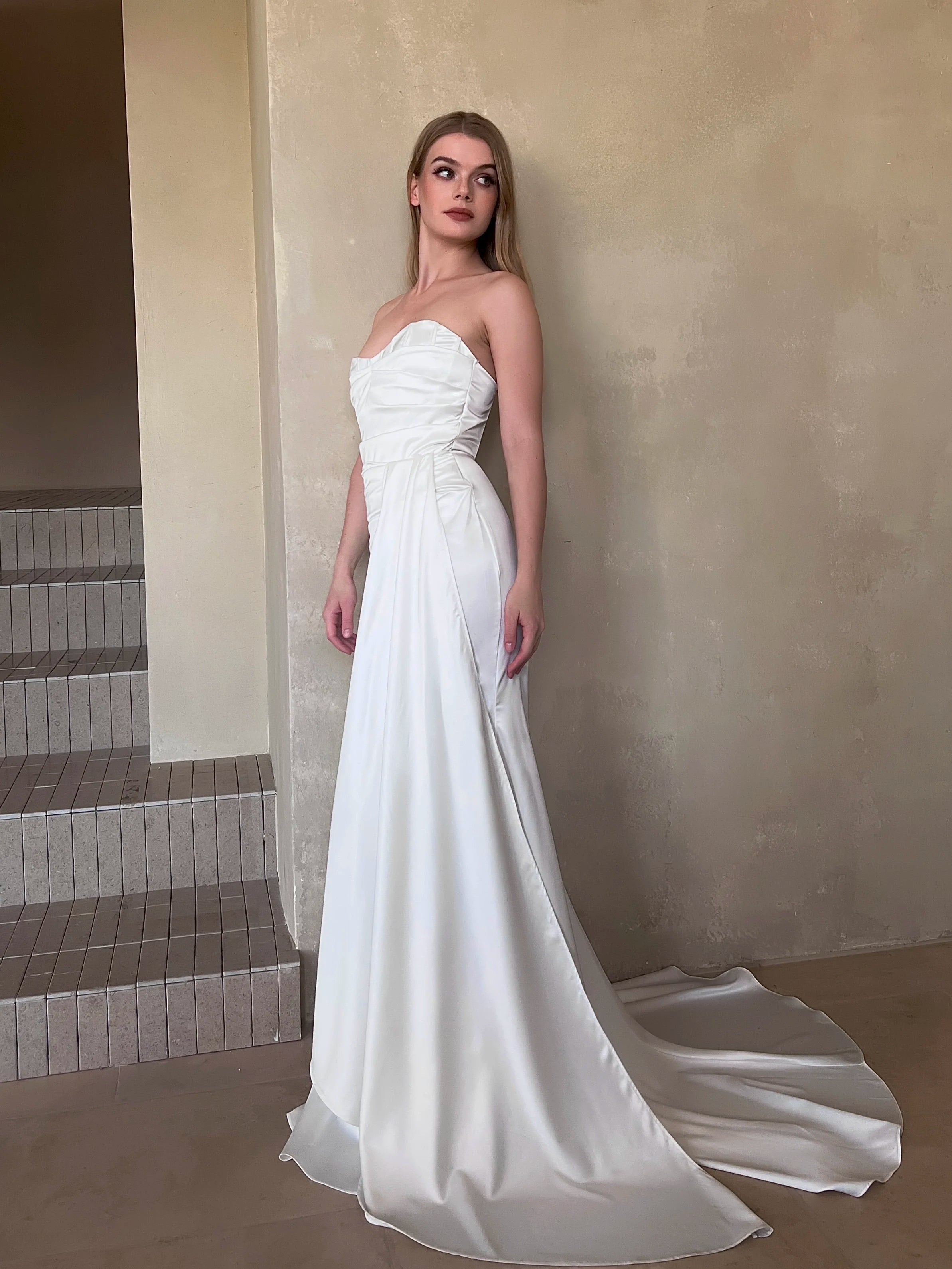 Elegant Strapless Draped Gown