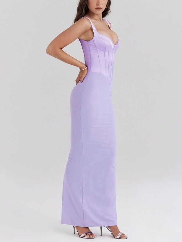 Chic Lavender Satin Evening Gown