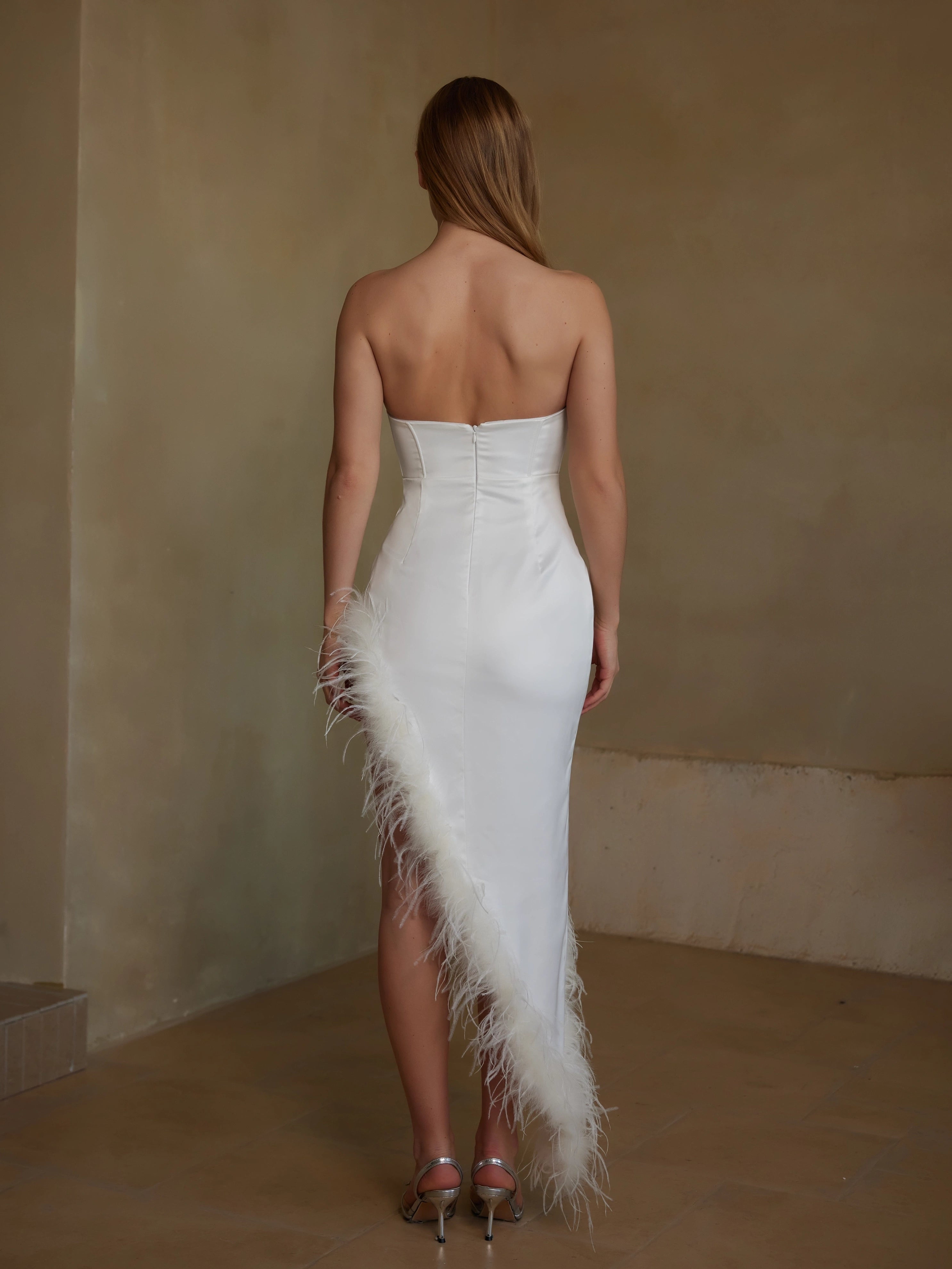 Elegant Feather Trim Strapless Dress