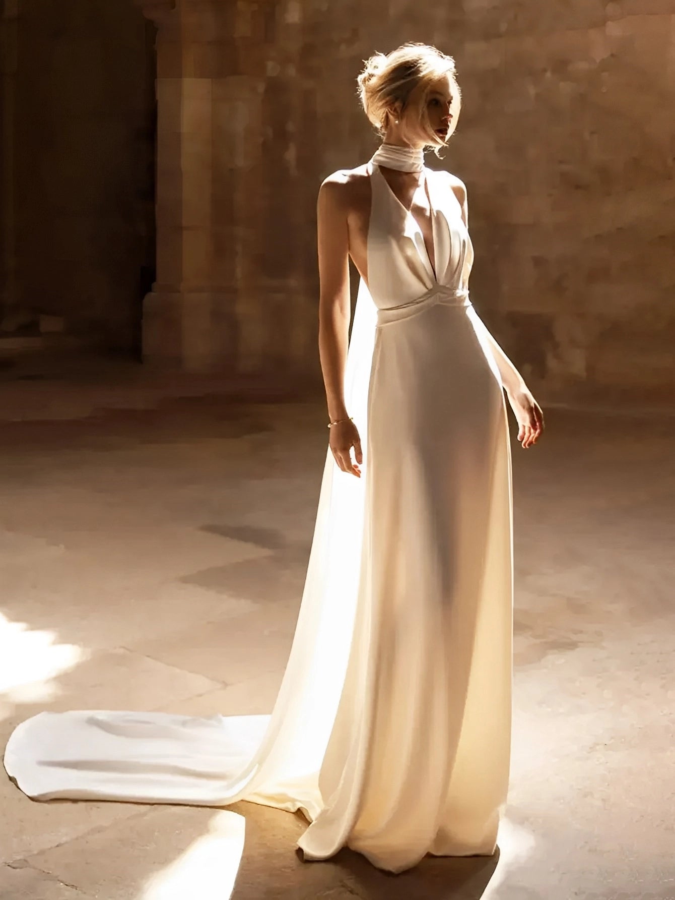 Elegant Chiffon Gown with Halter Neck