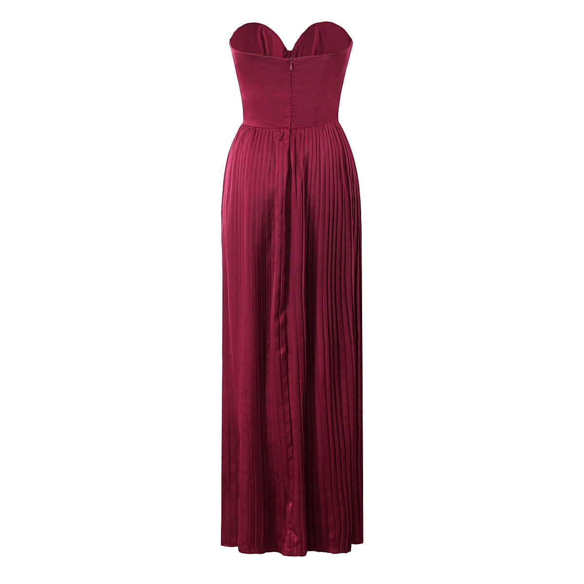 Burgundy Satin Pleated Gown