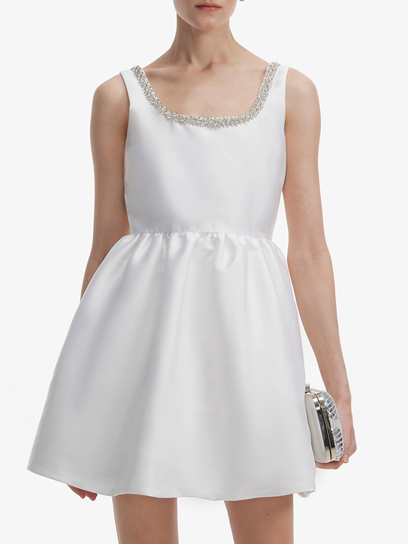 Sleeveless Bubble Hem Dress with Beaded Neckline