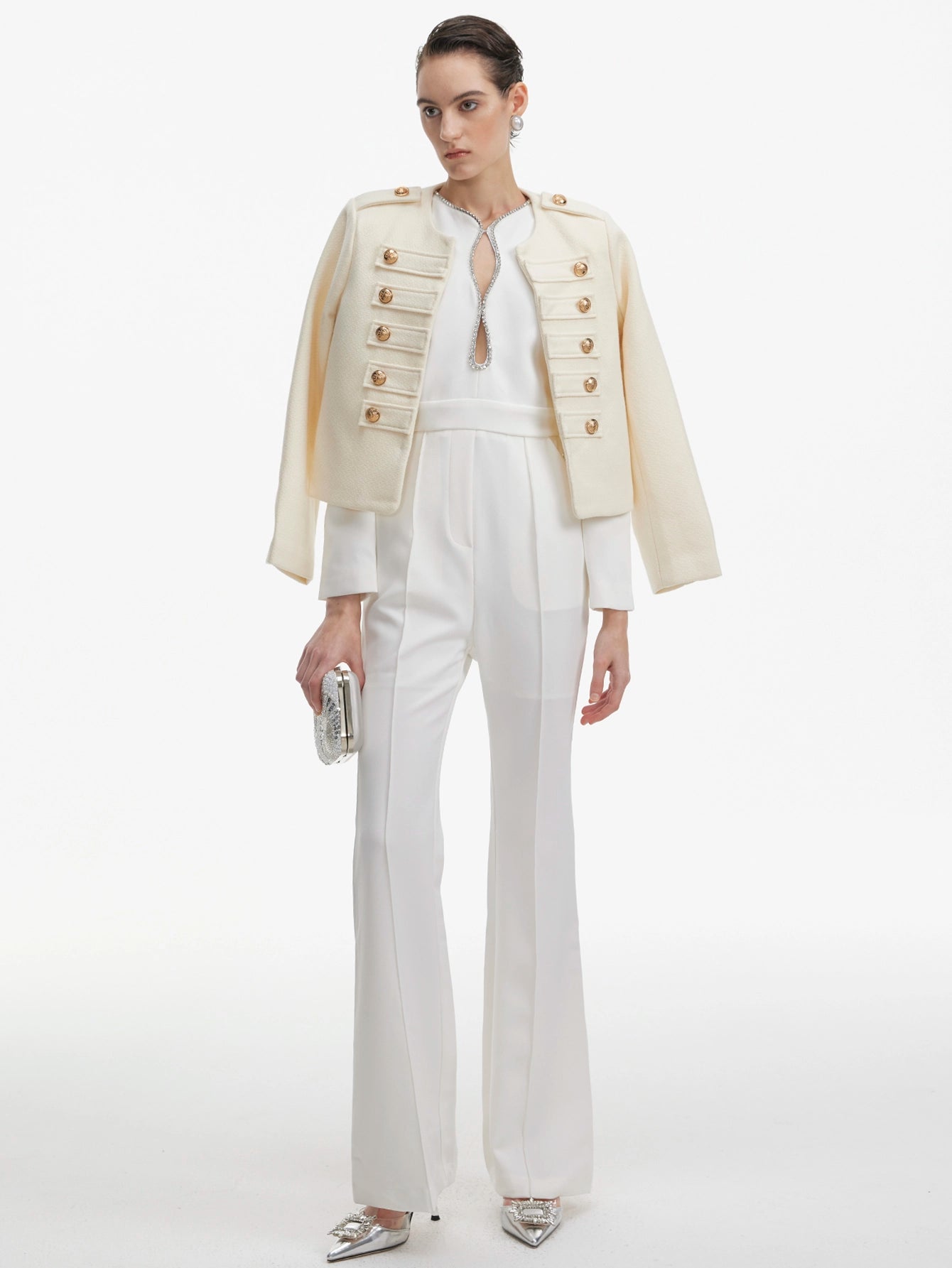 Military-Inspired Structured Blazer with Gold Buttons(Silvia)