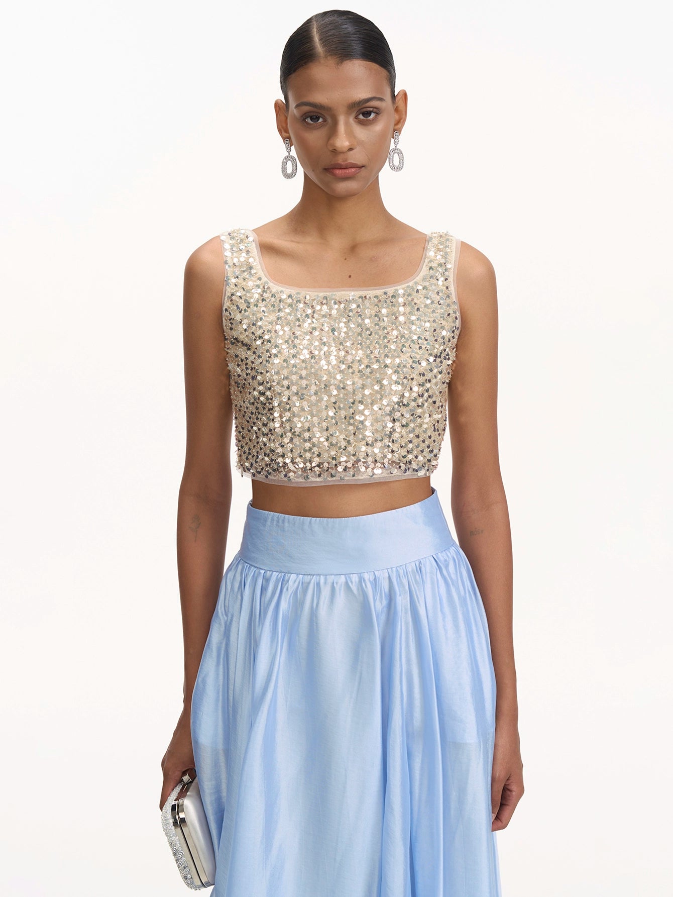 Elegant Sequin Top & Flowy Skirt Set