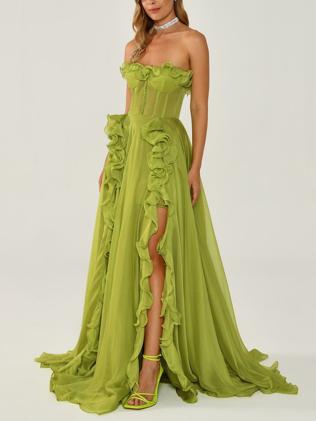 Chiffon Ruffle Gown - Elegant Evening Gown