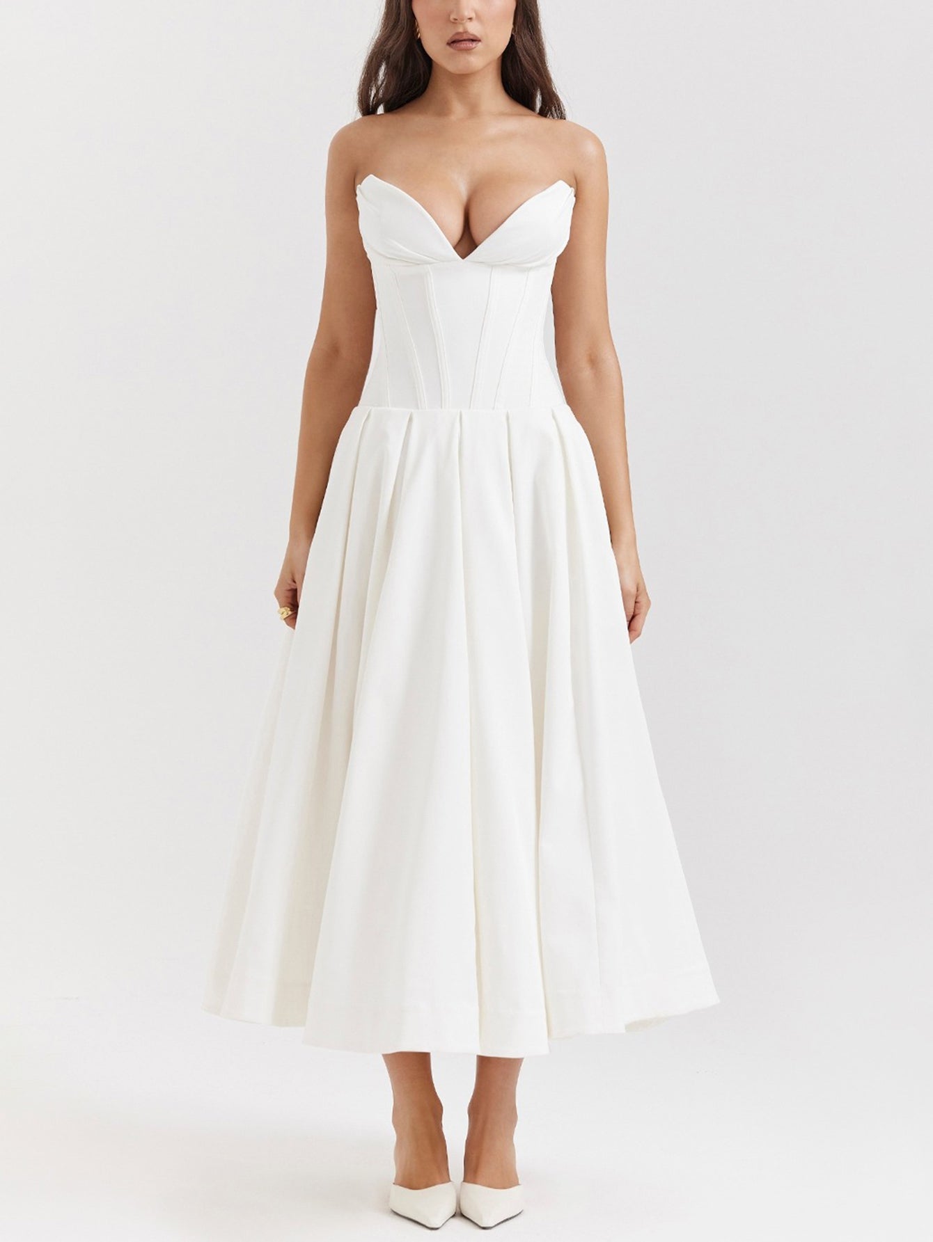 Solid Strapless Sleeveless Midi Dress