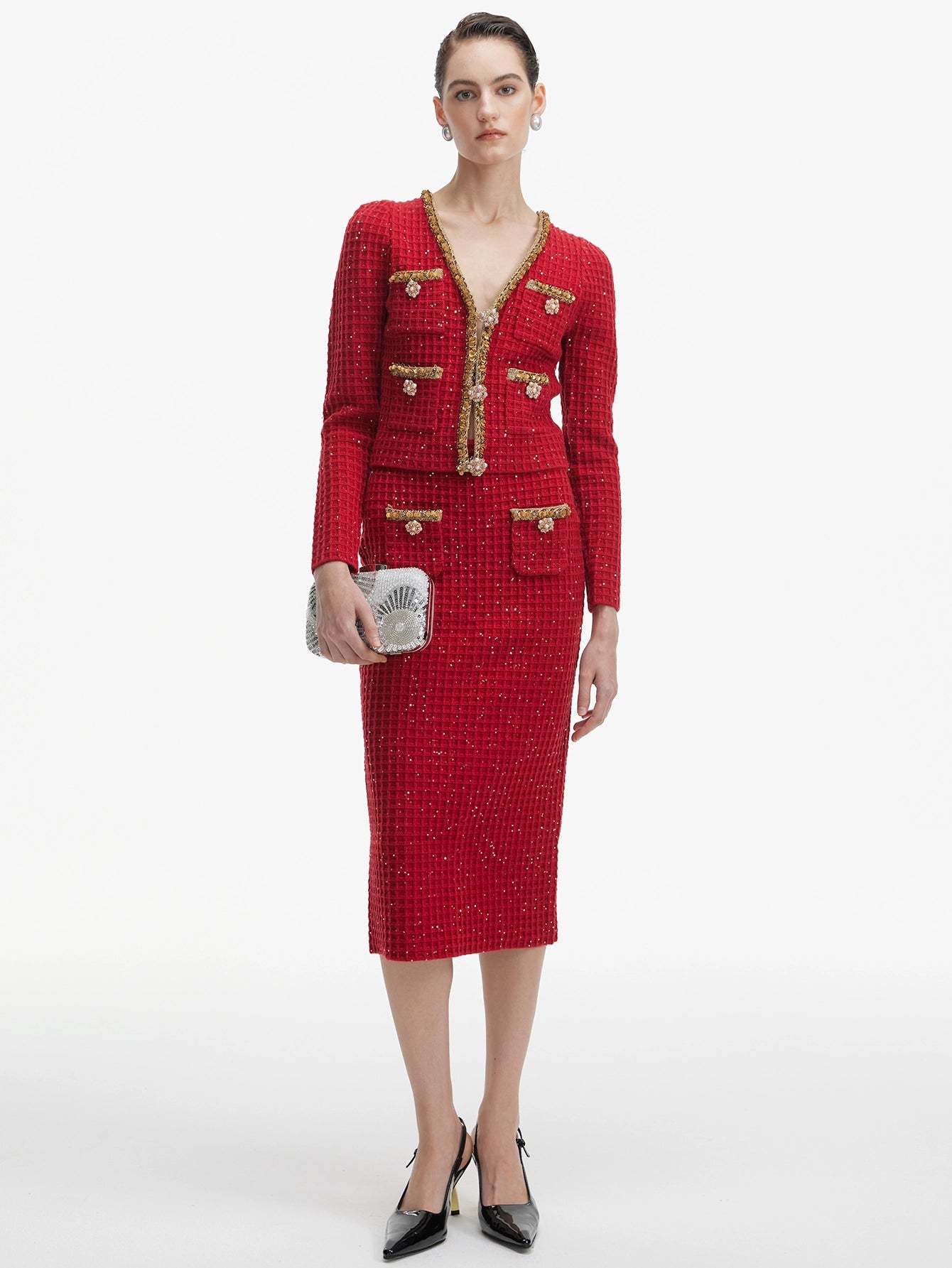 Luxurious Tweed Jacket & Skirt Ensemble