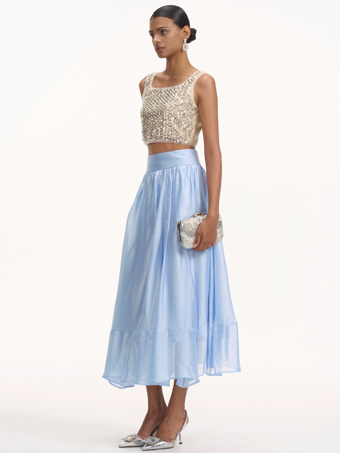 Elegant Sequin Top & Flowy Skirt Set