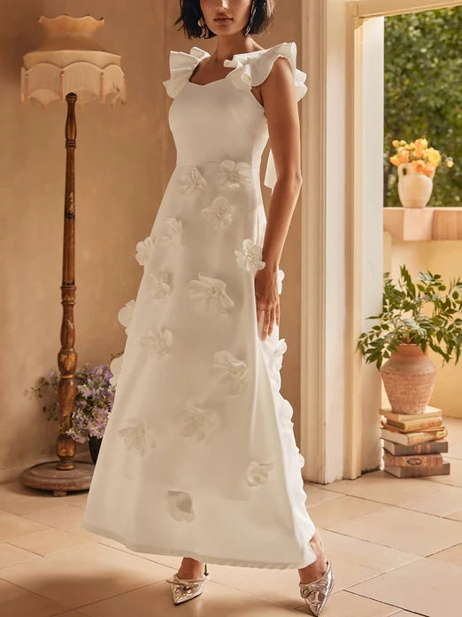 Stunning Ruffle Patchwork Gown With Floral-Embellished