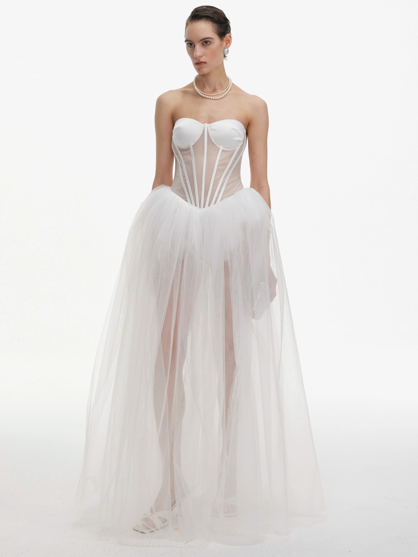 White Corset Gown with Tulle Skirt