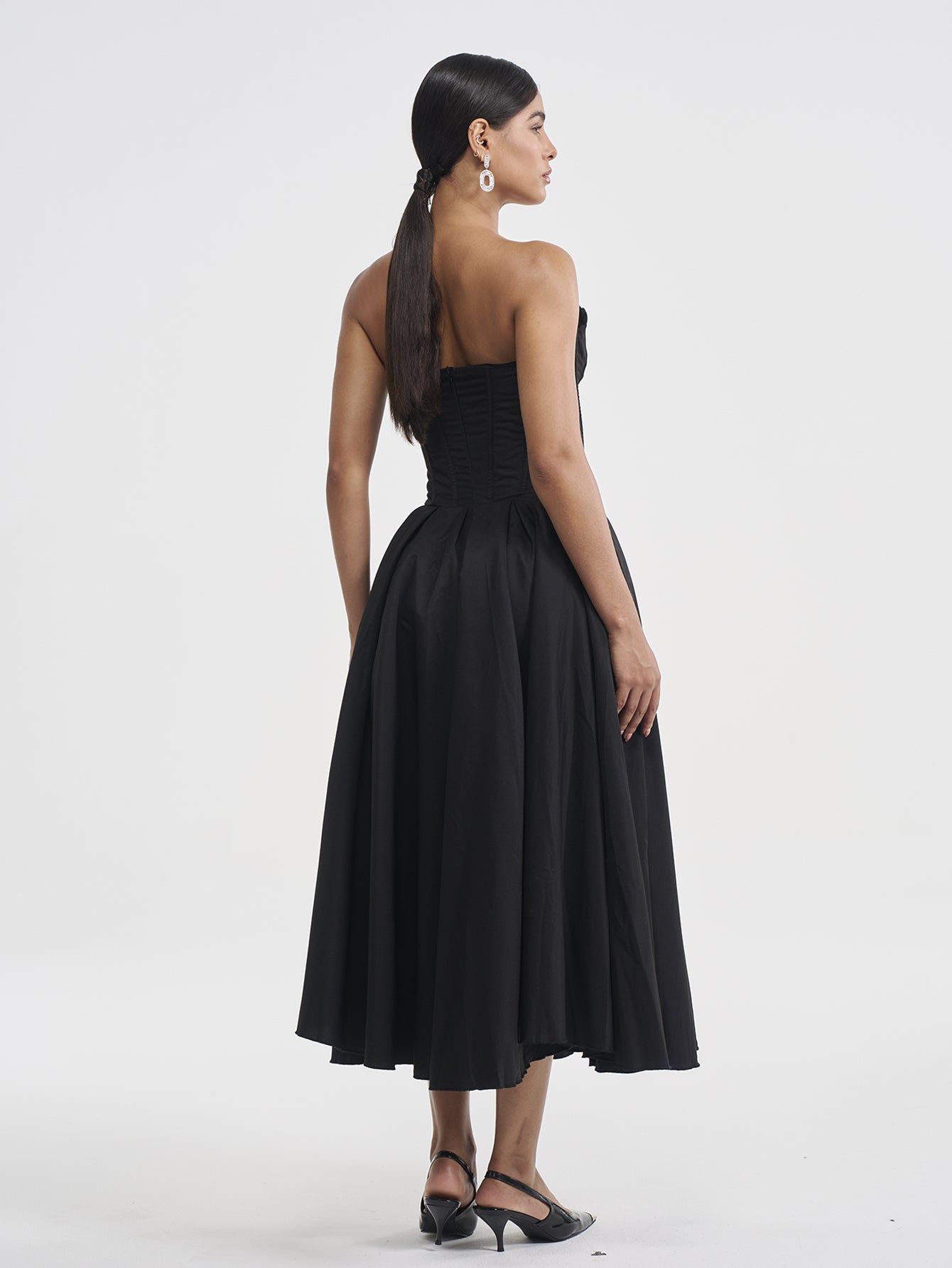 Solid Strapless Sleeveless Midi Dress