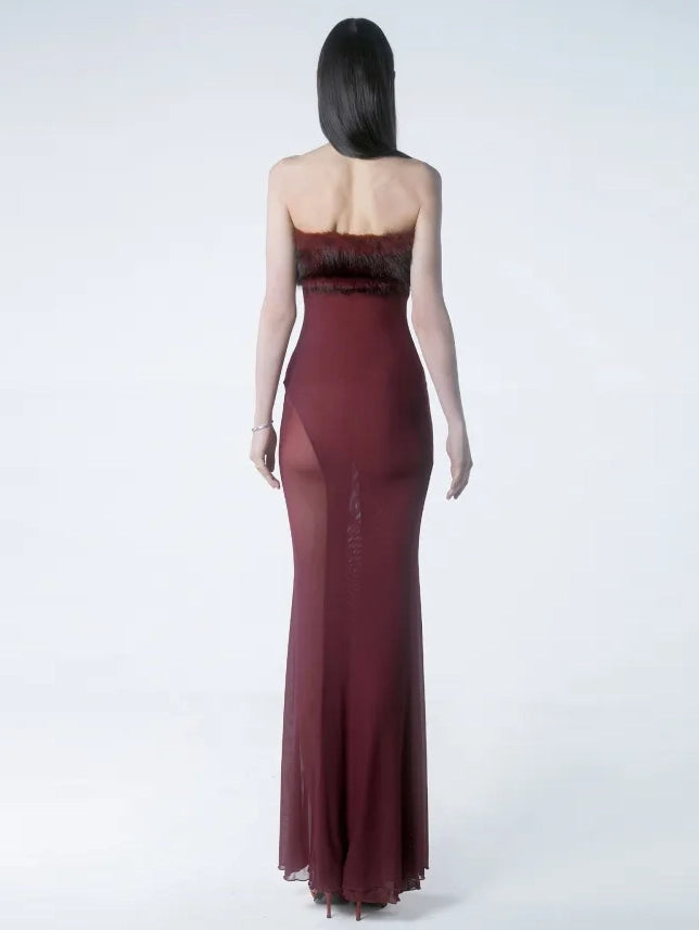 Charming Fur-Trimmed Evening Gown