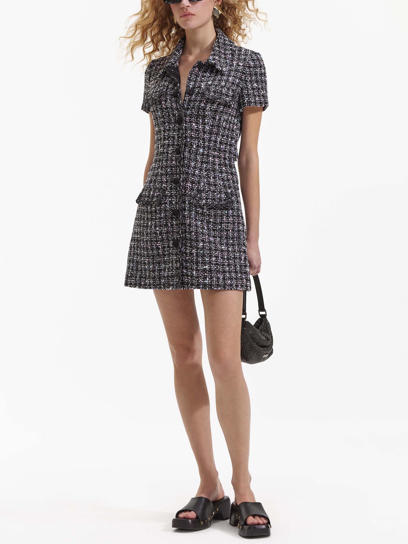 Tweed Mini Dress with Button