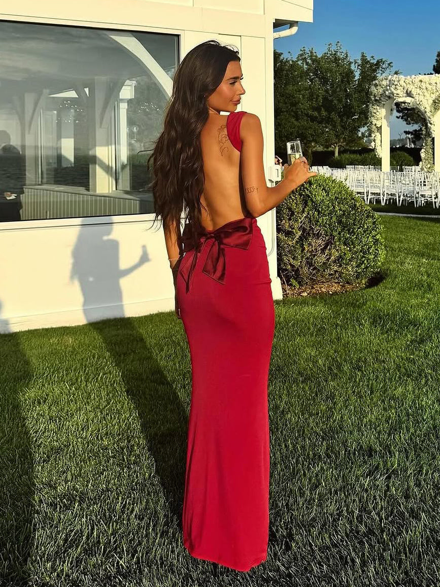 Sexy Backless Bodycon Dress With Bow