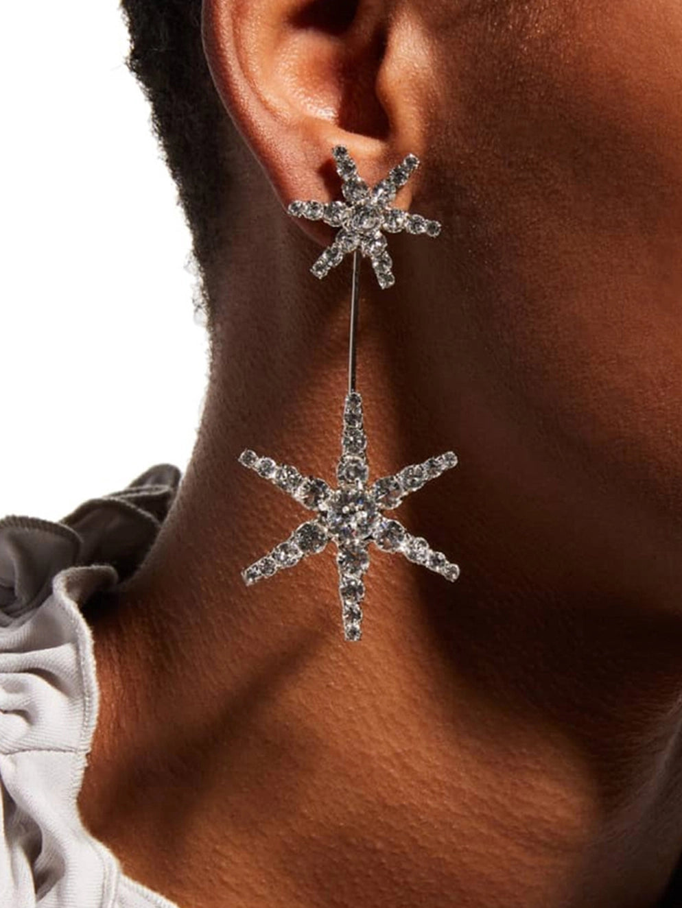 Star Shape Rhinestone Long Earrings