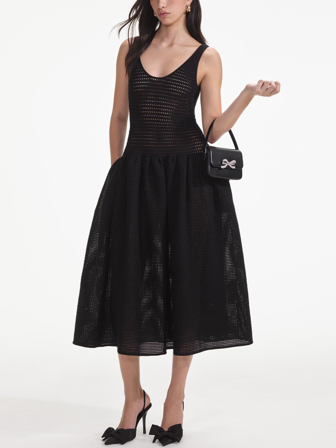 Elegant Black Mesh Dress with Flared Skirt for Special Occasions