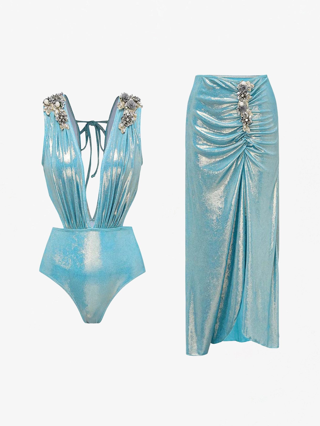 Luxurious Metallic Swimwear Two-Piece Set