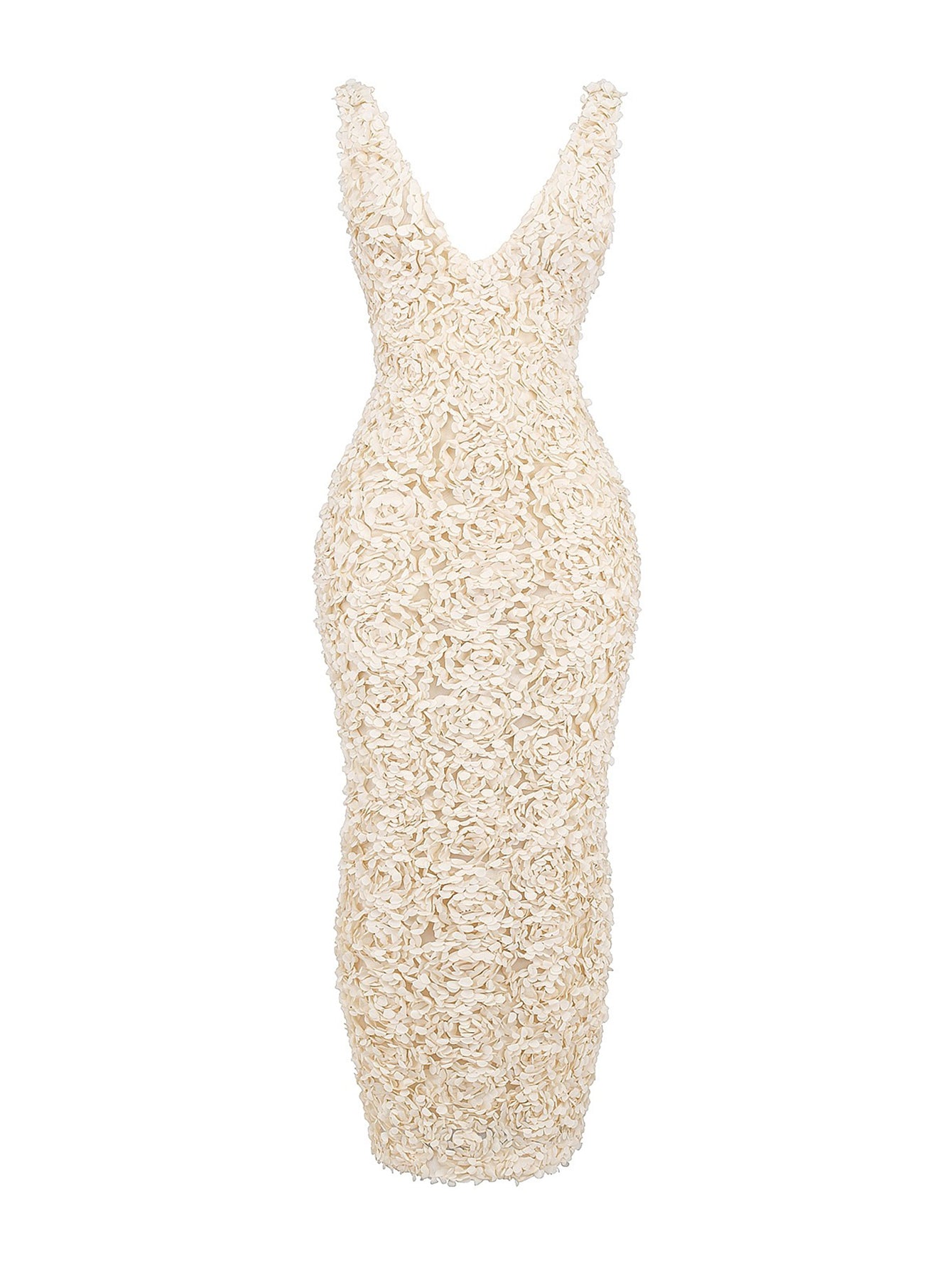 Creme Applique V Neck Sleeveless Maxi Dress - fashionprilin