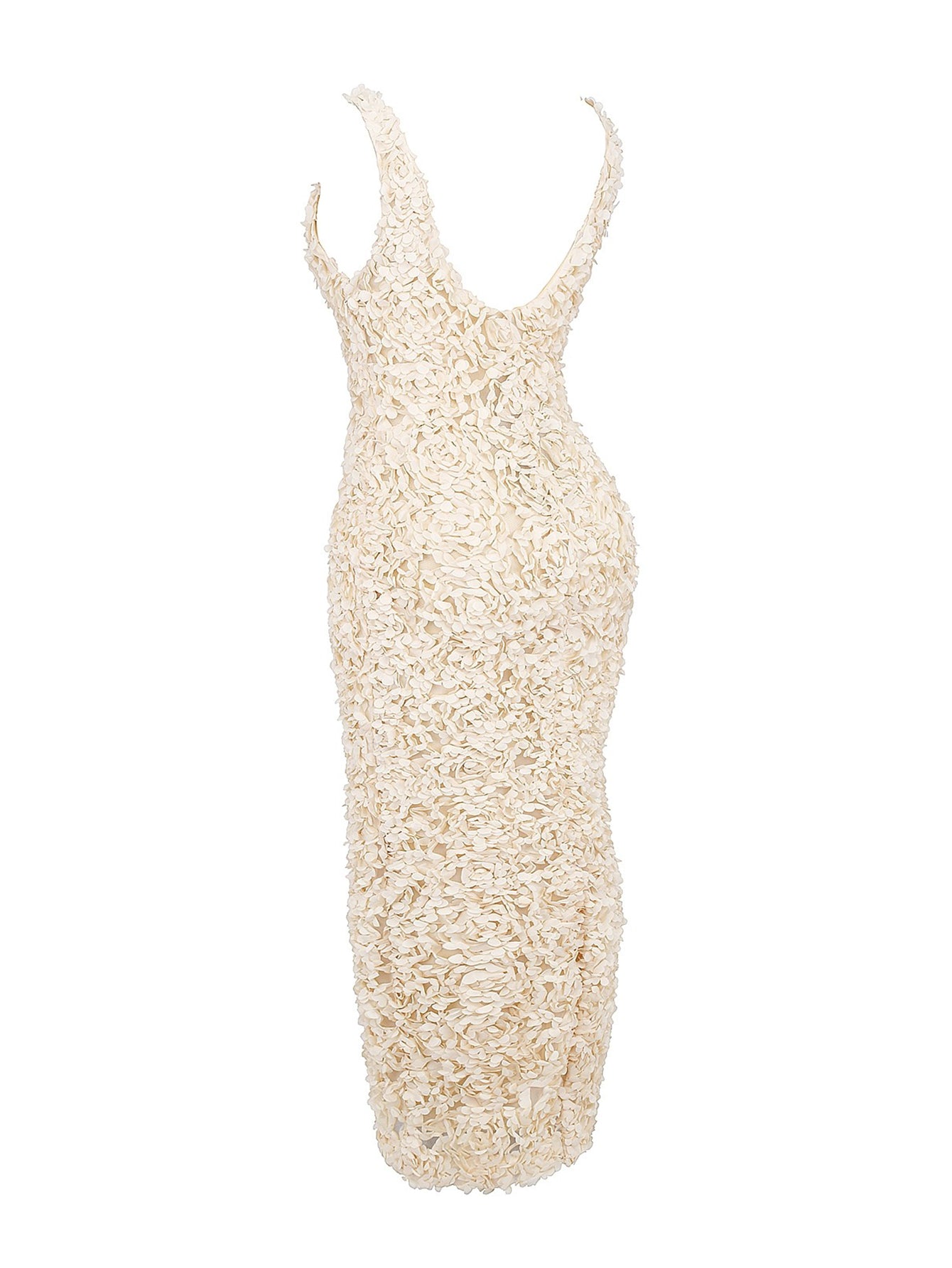 Creme Applique V Neck Sleeveless Maxi Dress - fashionprilin