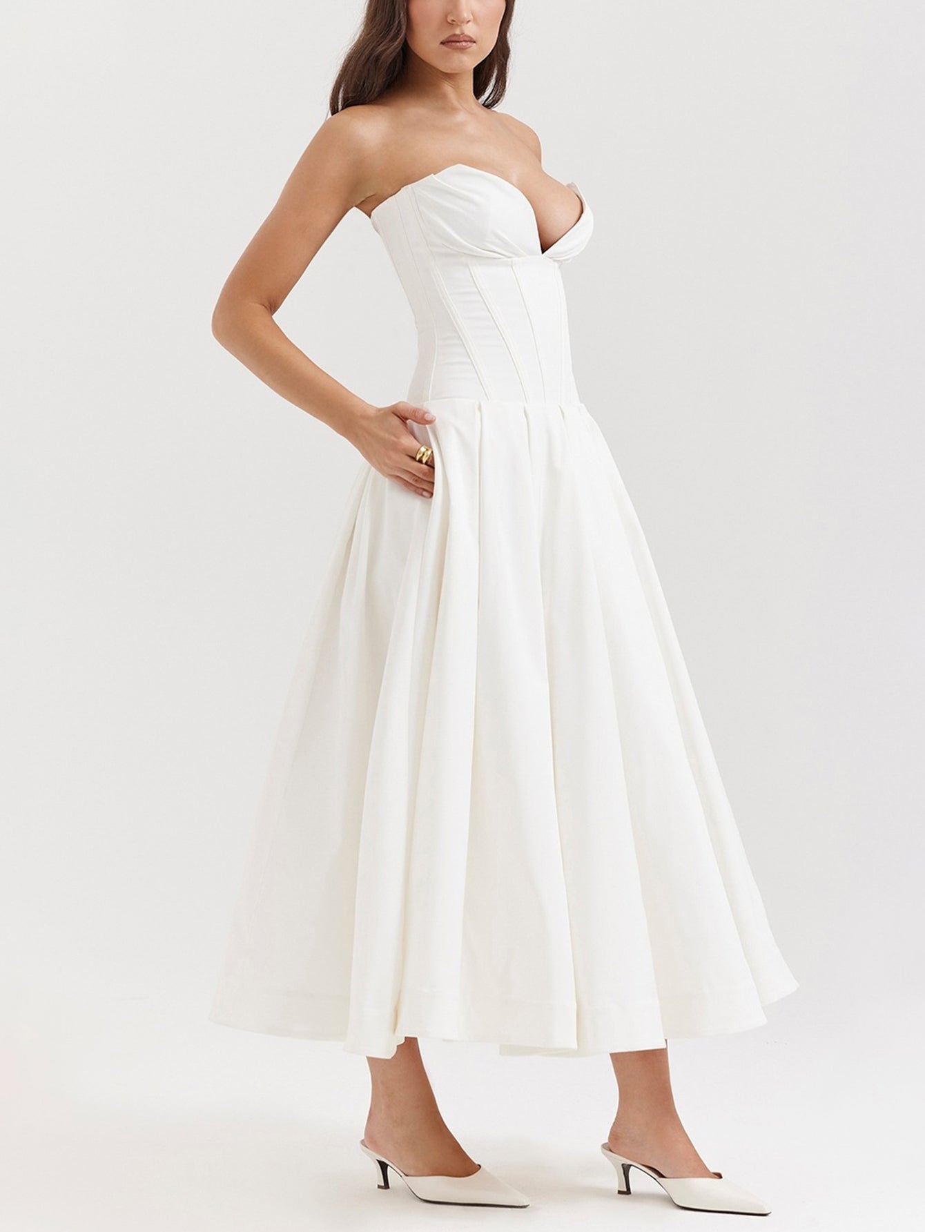 Solid Strapless Sleeveless Midi Dress - fashionprilin