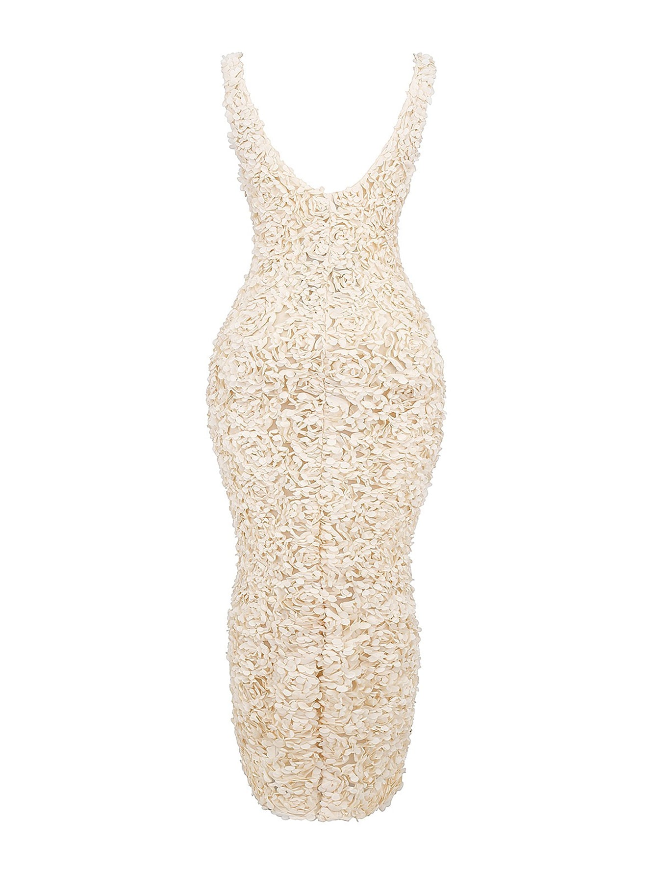 Creme Applique V Neck Sleeveless Maxi Dress - fashionprilin