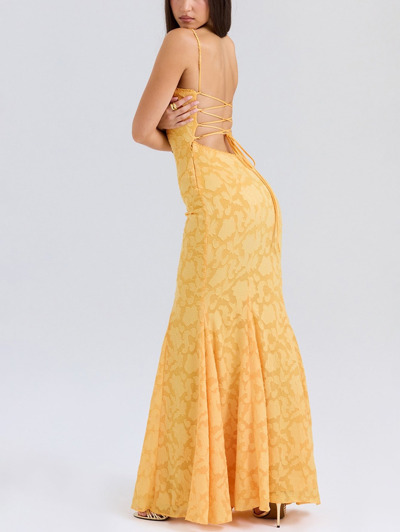 Lace Jacquard Tie-wrap Backless Maxi Dresses - fashionprilin